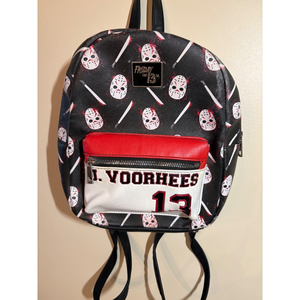 Friday the 13th Jason Voorhees Mini Backpack Horror Movie Hockey Mask Black Red